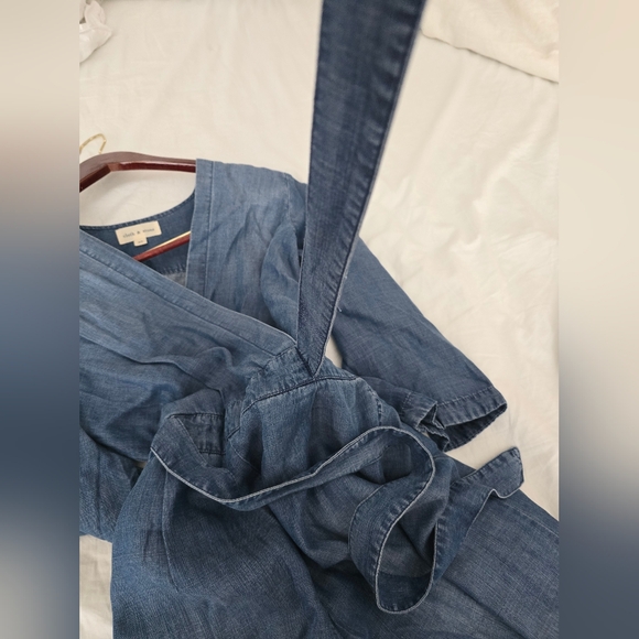 Anthropologie Cloth & Stone  Chambray Wrap Jumpsuit XS Blue Wide Leg Tie Waist - Picture 8 of 16